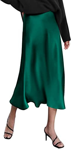 Zeagoo Gonna Donna Lunga Raso Vita Alta Elegante Seta Midi Gonna da Lavoro Casual