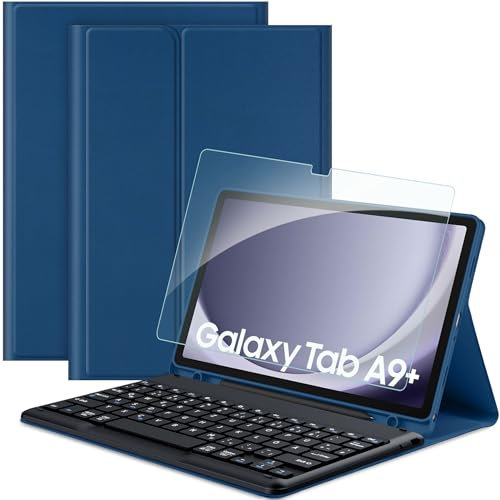 EasyAcc Tastatur Hülle Kompatibel mit Samsung Galaxy Tab А9 Plus 2023 11 Zoll mit Schutzfolie, [QWERTZ Deutsches], Abnehmbar Tastatur Schutzhülle mit Pencil Halter (Navy blau)