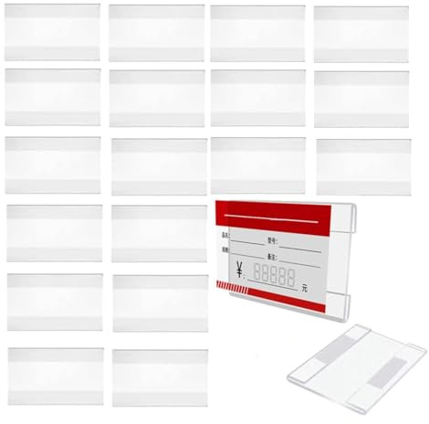 20 Stück Acryl-Etikettenhalter, 8 x 5 cm Transparenter Klebeetikettenhalter, Etikettenhalter, für Supermarkt, Buchhandlung, Schule