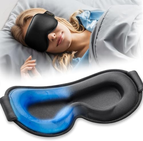 3D Weighted Cooling Gel Eye Mask for Sleeping, FSA Eligible Items HSA, 6oz Gel-Weighted Sleep Mask, 100% Blackout, Gentle Pressure & Cold Relief for Migraine, Ice Cold Mask for Travel Essentials