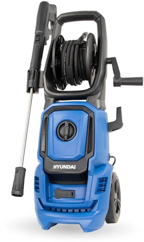 HYUNDAI Hochdruckreiniger HPW1800CE, max. 140 bar - 420 l/h, 1800 W, verdreh-sicherer 7 m Schlauch im Schlauchtrommel, rotierende Turbodüse, Edelstahl-Lanze