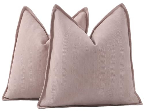 Madizz Textured Chenille Cushion Covers Set of 2 Super Soft Decorative Throw Pillow Covers Boho Pillowcases Modern Home Decor for Sofa Bedroom 18x18 inch, 45x45 cm, Pink