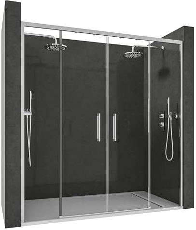 NEBADOON | Mamparas de Ducha - 2 Fijos + 2 Puertas Correderas - Mamparas de Ducha Corredera con Cristal Templado 6 mm Antical - Perfilería Plata Brillo - 169 a 171cm Ancho Adaptable 4cm x 195cm (Alto)