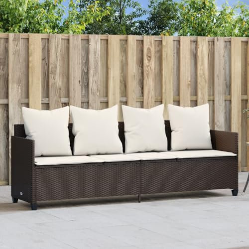 JUDYY Sonnenliege mit Kissen Braun Poly Rattan, Gartenliege, Liegestuhl, Sonnenstuhl, Sonneninsel Outdoor, Liegen, Gartenmöbel, Bäderliege, Relaxliege - 368345