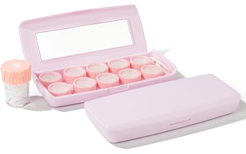 Esdallina 1Pcs Contact Lens Travel Case with Cleaner Portable Contact Box with Mirror Tweezers (Pink)