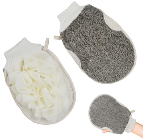 Guanti Esfolianti per Il Bagno, 2 In 1 Scrubber per il Corpo Esfoliante in Spugna di Luffa, Spugna di Loofah per Doccia, Guanto Scrub Corpo, Spugna Esfoliante Corpo Guanto per la Pulizia Della Pelle