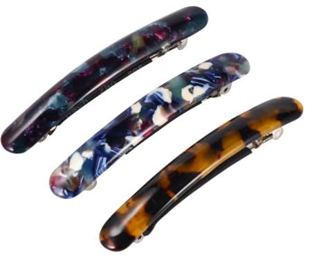 Pinza 3 Punta de Acetato Redonda Rectangular Cabello Piezas | Diseño Sencillo, Estilo Elegante, Uso Reutilizable, Agarre Antideslizante, Cómodo para Mujeres Color Aleatorio