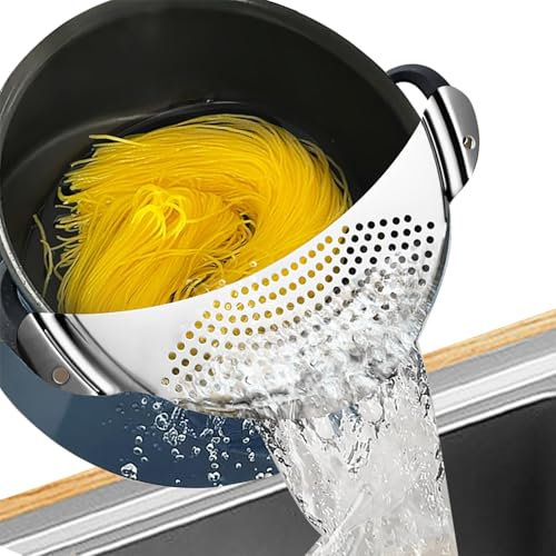 2 pezzi Scolapasta Colino per Pentola in Acciaio Inox, Colino a Forma di Mezzaluna, Scolapasta da Pentola per Verdure, Pasta, Pentole e Tegami, Setaccio