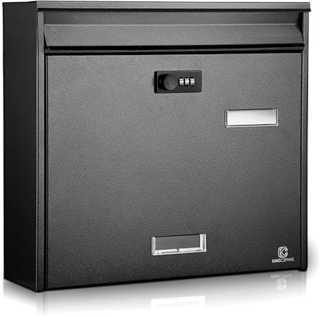 KINGCEPHAS Wall-Mounted Mailbox with Combination Lock, Large Capacity, Wall Mount Waterproof Postbox, Wall Installed Outdoor High Rust Resistance Letterbox,Mailboxes for Outside (Black)