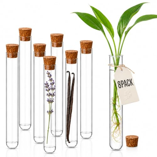 Homoyoyo - Tubos de ensayo de vidrio transparente, 8 piezas de 300 mm, frascos de vidrio para vainas de vainilla, almacenamiento de caramelos, decoración y laboratorio
