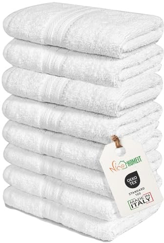 nice homeit Set 8 Asciugamani viso e Bidet in Cotone 35x55 in 100% cotone filato ad anello – set asciugamani da bagno viso e ospite Extra Morbidi e Assorbenti. MADE IN ITALY - BIANCO