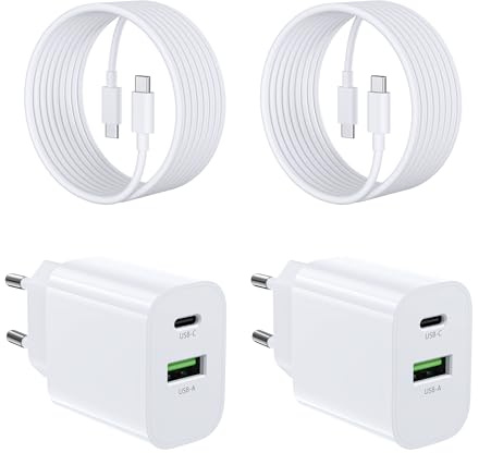 [2 Pièces] Chargeur USB-C 30W, 2 Ports [USBC + USBA] avec Câble USB-C 2M-pour i-Phone 11/12/13/SE/14/15/16 Pro Max, Chargeur Rapide PD3.0 USB A+C, Adaptateur Double Port