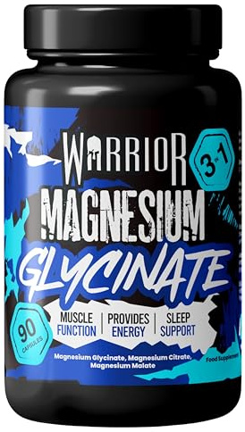 Warrior Magnesium Glycinate 3-in-1 Complex 384mg – High Strength Magnesium Supplements for Men & Women with Glycine & Bisglycinate, 90 Capsules for Muscle Relaxation & Enhances Sleep, Made in UK