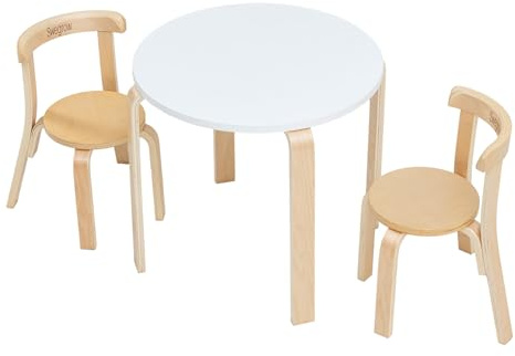 Swegrow Kids Table and 2 Chairs Set, Wooden Table and Chairs for Kids & Toddler，Kid Wooden Furniture for Playroom/Home/Kindergarten