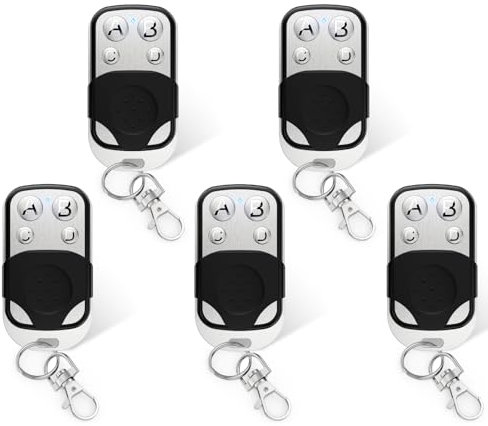 433.92 MHz Universal Garage Door Remote Control 5Pcs, Wireless Garage Door Opener Cloning Key Fob with 4 Buttons with Key Cover Slide, Gate Wireless Fob,Car Garage Door, Roller Shutters