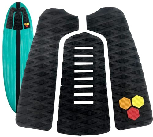 3PCS Surfboard Deck Grip Pads, EVA Traction Tail Pad, Adorable Anti-Slip Skimboard Trimmable Surfing Deck Sheet with Strong Adhesive for Professional Surfboards, Blue, Black