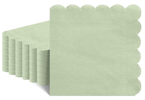 NatNarr 60 Pcs Sage Green Paper Napkins, 5 Inch Green Scalloped Napkins Disposable Beverage Napkins Sage Napkins for Wedding Baby Shower Birthday