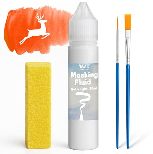 WAN2TLK Masking Fluid for Watercolor Painting, 30ml Watercolor Masking Fluid with 2 Brushes & Eraser, Fine Arts & Crafts Supplies for Ink, Watercolour, Gouache Painting (White)