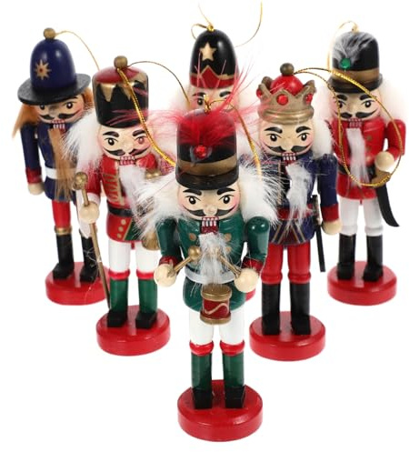 EPIGEIST 6pcs Nutcracker Doll Christmas Decoration Merry Nut Cracker Xmas Tree Nutcracker Christmas Figures Indoor Uncle Tag Banner Xmas Ornaments Decoration Wood