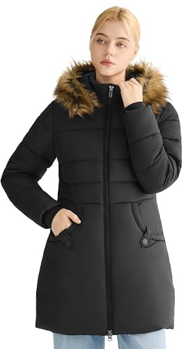 Orolay Winter Coats Women Long Puffer Jacket Windproof Warm Down Coat Parka with Faux Fur Hood, Black, Small