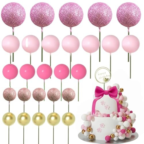 QHFlashbuy Round Ball Cake Toppers,50pcs Mini Balloons Cake Topper,Baking Decoration Supplies,DIY Insert Topper Insert Decoration for Wedding Party Birthday Decorating