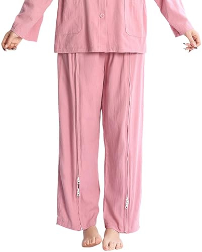 Generisch Pantalon de rééducation pour femme avec fermeture éclair - Taille élastique - Pantalon de sport en tissu - Pantalon de loisirs pour femme - Entièrement ouvert - Vêtement de soins infirmiers