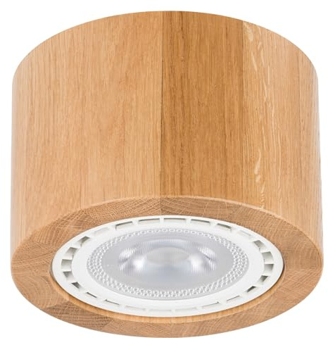 LED Aufbauspot Holz Eiche Ø13,5cm - Deckenspot mit GU10 4000K - Runder Aufputz Deckenstrahler aus massivem Eichenholz - Deckenstrahler für Schlafzimmer, Wohnzimmer, Büro, Flur, Küche (Weiß)
