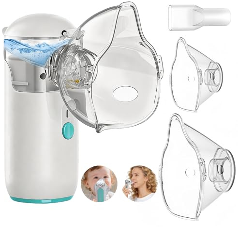 Nebulisateur enfant & adulte, Inhalateur nasal, Nebulisateur portable avec embout buccal et 2 masques, Inhalateur avec fonction de recharge, adapté à la maison et aux voyages（Blanc lunaire）