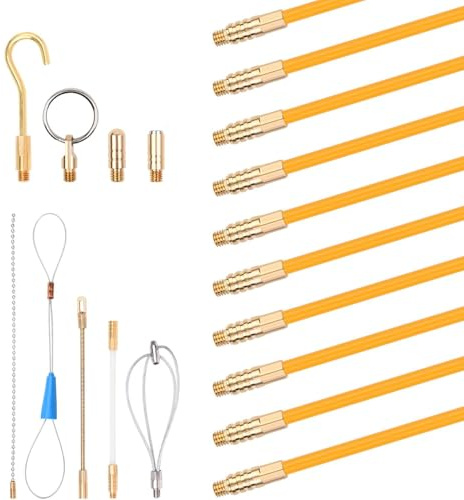 Guia Pasacables Profesional, 10/15 Varillas De Acceso Para Cables Kit de Extractor de Cables Eléctrico Conectable Flexible de Fibra de Vidrio Guia Cable Puller con Accesorios Ø 4mm (50cm*4mm*10pcs)