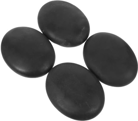 balacoo 4 Stück Natürlicher Schwarzer Basalt Massagesteine mit Geschwungener Oberfläche Wärmeverteilung und Tiefer Gewebemassage für Körper und Beine im Salon oder Zuhause