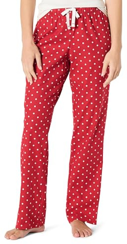 Amazon Essentials Women's Flannel Pajama Sleep Pant, Red White Dots, L