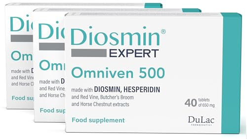 Dulac – Diosmin Omniven 500, Nahrungsergänzung für Schwere und Geschwollene Beine, 120 Tabletten 3x40, für Venen und Lymphdrainage Beine, Ideal bei Krampfadern, mit Diosmin und Hesperidin
