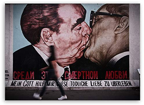 ge Bildet Bild auf Leinwand | Kuss von Honecker und von Brezhnev auf Berliner Mauer in 40x30 cm als Wandbild | Wand-deko Dekoration Wohnung modern Bilder | 3148