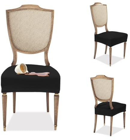 Banzaii Fundas Elásticas para Asiento de Sillas de Comedor, Antimanchas – Cubiertas para Sillas de Comedor Hotel Restaurante Ajustables Lavables Made in Italy– 2 Piezas Negro