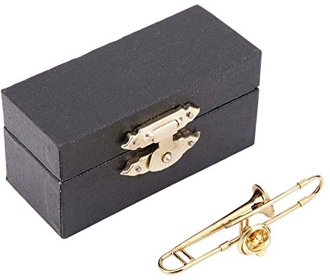 Posaune Kornett Brosche, Vergoldung Posaune Kornett Brosche Mini Musikinstrument Form Pin Pin Dekoration Box Geburtstagsgeschenk(Posaune)