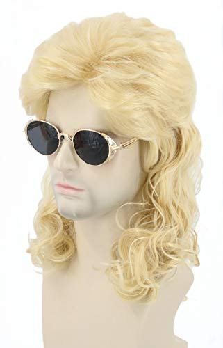 Topcosplay Perücke für Herren, 80er Jahre, 70er Jahre, langer Nacken, Proll Maultier, Perücke Punk Blond für Karneval Halloween (blond, lockig)
