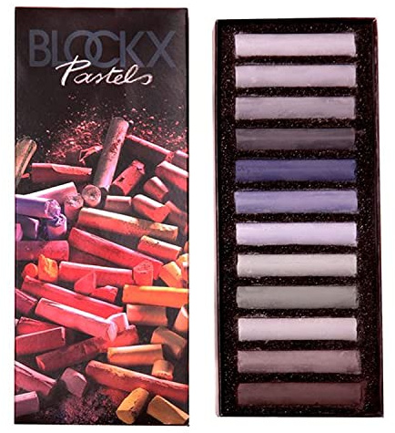BLOCKX 12912GBXC - Box mit 12 Pastellkreiden, 12x9cm, Grautöne sortiert