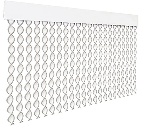 HOME MERCURY – Cortina Espiral para Puerta Exterior o Interior, Material PVC – Libre de Insectos (200x90CM, Blanco+Filo Gris R3)