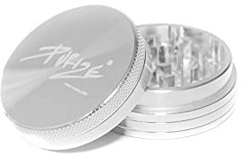 PURIZE Aluminium Kräutermühle (2-teilig) silber - ø 50,5 mm - Grinder Crusher für Kräuter, Gewürze, Kaffee etc.