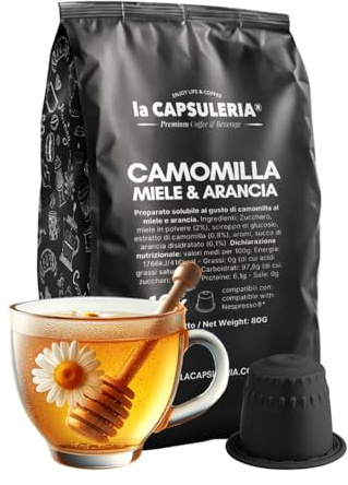 CAMOMILLE, MIEL ET ORANGE (80 Capsules) compatible avec Nespresso, Lot de 8 x 10 Capsules (80 portions tot) - la Capsuleria