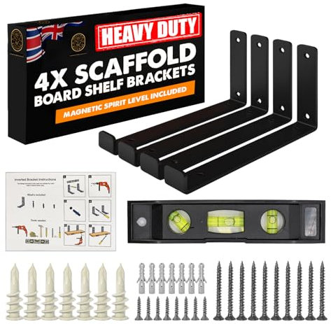 4 x Scaffold Board Shelf Brackets | Heavy Duty 9 Inch | Industrial Style Scaffolding Shelf Brackets for Wall-Mounted Shelves