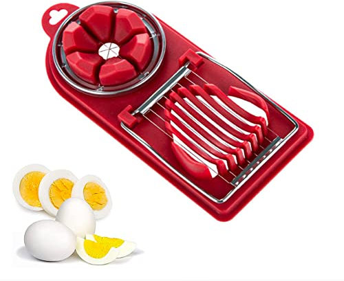jiuzcare Cortadora de Huevos Multifuncional Con Rapidez 2 En 1 Rebanadoras Huevos Rebanador Huevo Cocido Corta Los En Delgadas Cortador de Acero Inoxidable para Huevos Duros, Fresas, Ensaladas, Rojo