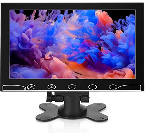 AISHICHEN Monitor di sicurezza da 10,1 pollici, risoluzione 1024 x 600, piccolo monitor HDMI con telecomando, altoparlanti integrati, piccolo monitor portatile con ingresso HDMI VGA AV BNC USB per