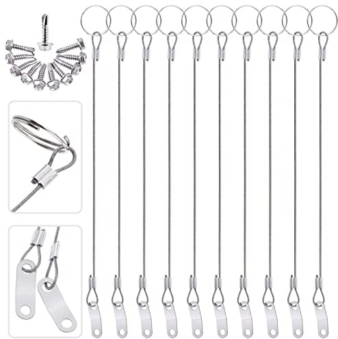 Glarks 20Pcs 11 Inches Lanyard Cable Set Including 10Pcs 304 Stainless Steel Safety Tether Wire with Quick Release Ring and Rubber Coating and 10Pcs Self Drilling Hex Head Screws for Car Boat Fastener