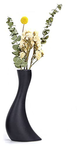 Cutfouwe Keramik Blumenvase Vase Schwarz Matt 20cm Hoch Modern Dekovase,Vase für Pampasgras,Handmade Vasen für Wohnzimmer Dekoration,Tischdeko,Dekozweige,Trockenblumen,M