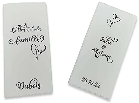 Livret de Famille personnalisé, idée cadeau personnalisable, cadeau mariage original, Protège Livret de Famille Blanc Coeur - CL0065a