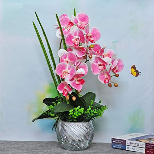TONZN Fiore Artificiale in Vaso Orchidea Phalaenopsis Artificiale, Orchidee finte in PU con Vaso di Vetro, centrotavola per Tavolo da Pranzo per Feste di Nozze (Rosa t)