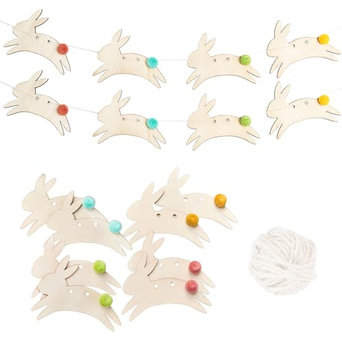 Papierdrachen Wandgirlande Ostern - hölzerne Osterdekoration - schlicht und nachthaltig - buntes Osterfest - mit Pompoms - Set 1