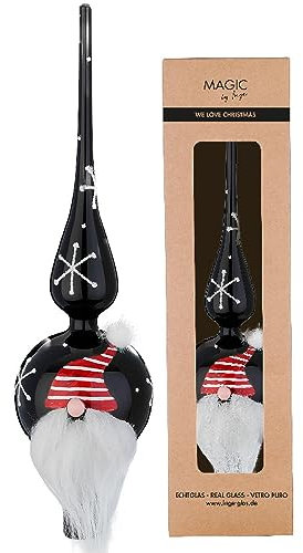 Christbaumspitze Glas 31cm Baumspitze mit Weihnachtsmann Tannenbaumspitze schwarz - Ebony Black