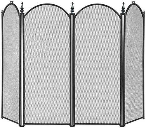 Unibos | Metal 4 Panel Spark Fire Guard, Wrought Iron Standing Gate, Decorative Mesh Screen, Flame Guard for Coal & Wood Fire, Folding Fireplace Cover | Perfect for Outdoor & Indoor
